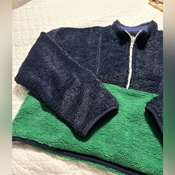 Sincerely Jules for Bandier Navy and Green Cropped Half Zip Sherpa Pullover - Picture 2 of 9